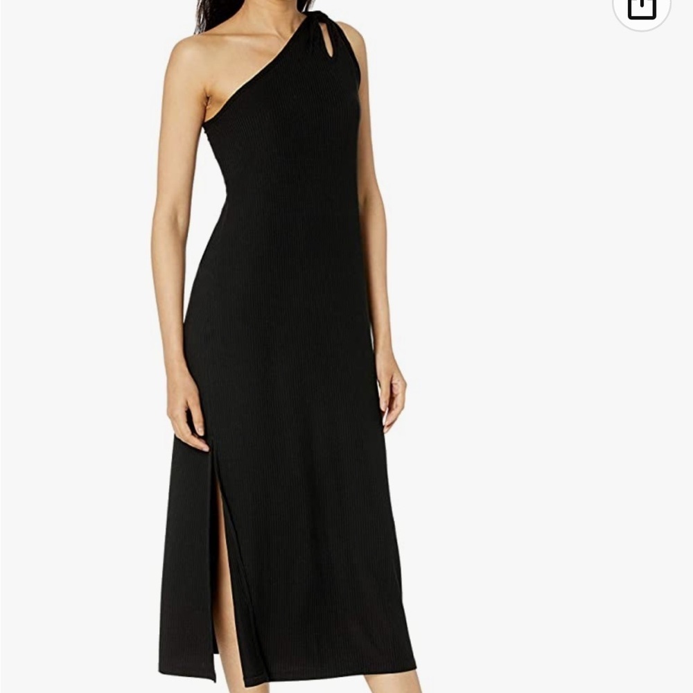 The Drop One shoulder ribbed black midi dress small NWT cutouts slit